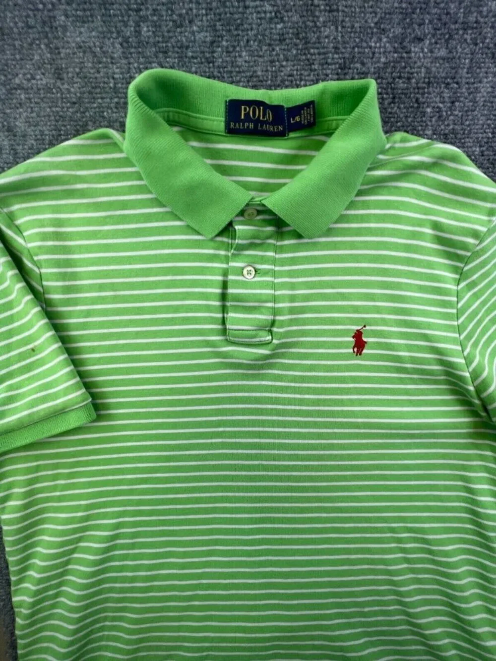 Polo Ralph Lauren Polo Shirt Adult Mens Large Green Stripe Short Sleeve Red Pony